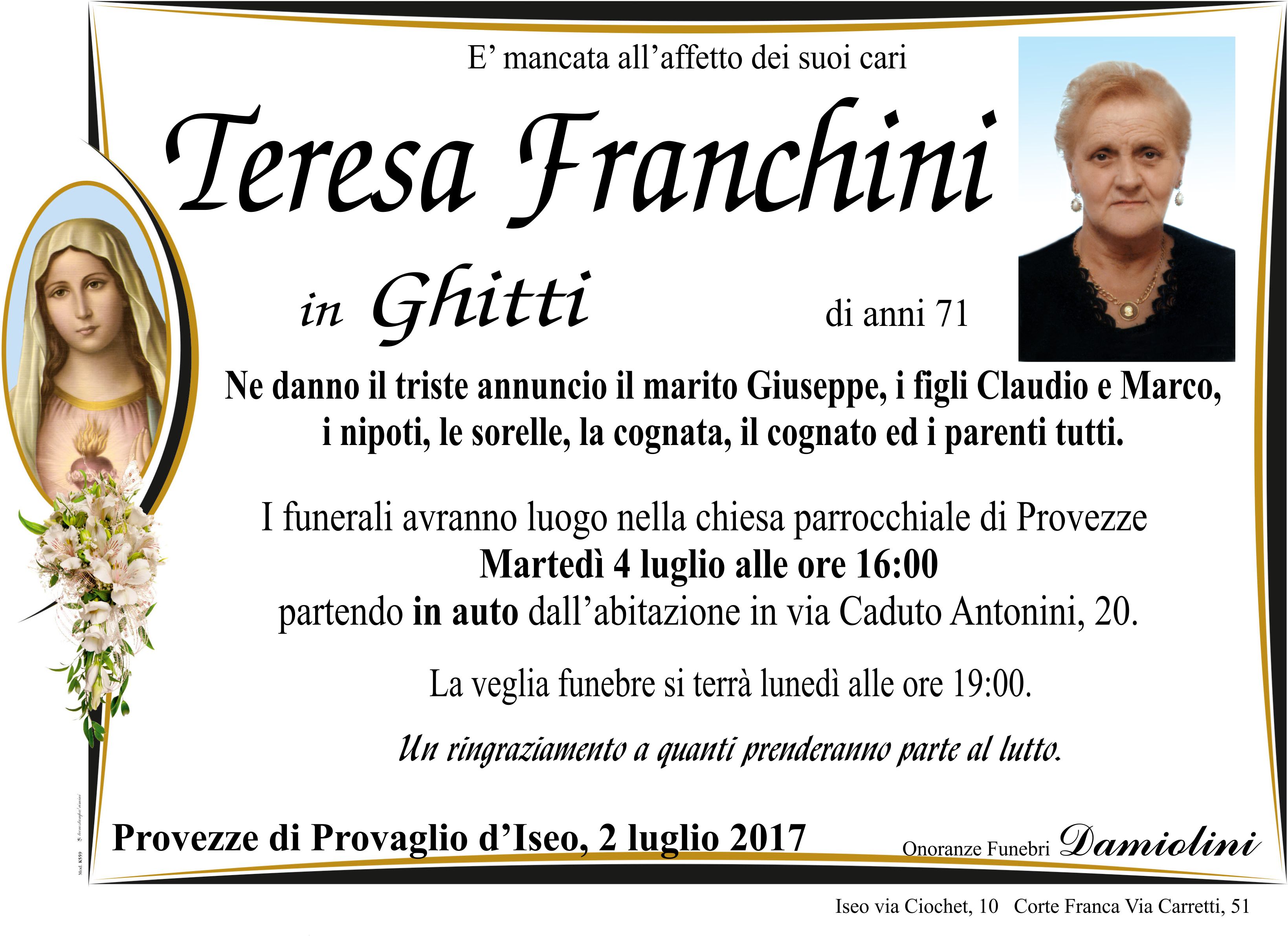 Onoranze Funebri Damiolini Sig.ra Teresa Franchini